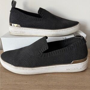 Michael Kors Black Slip-On Knit Sneakers with Silver Trim